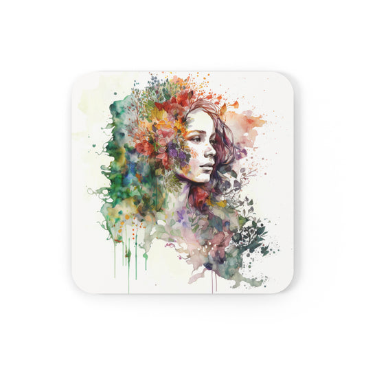 Corkwood Coaster Set Mother Nature Bright Spring Colors Realistic Watercolor 3