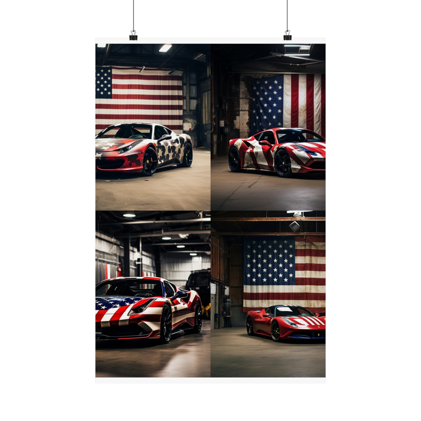 Premium Matte Vertical Posters American Flag Farrari 5