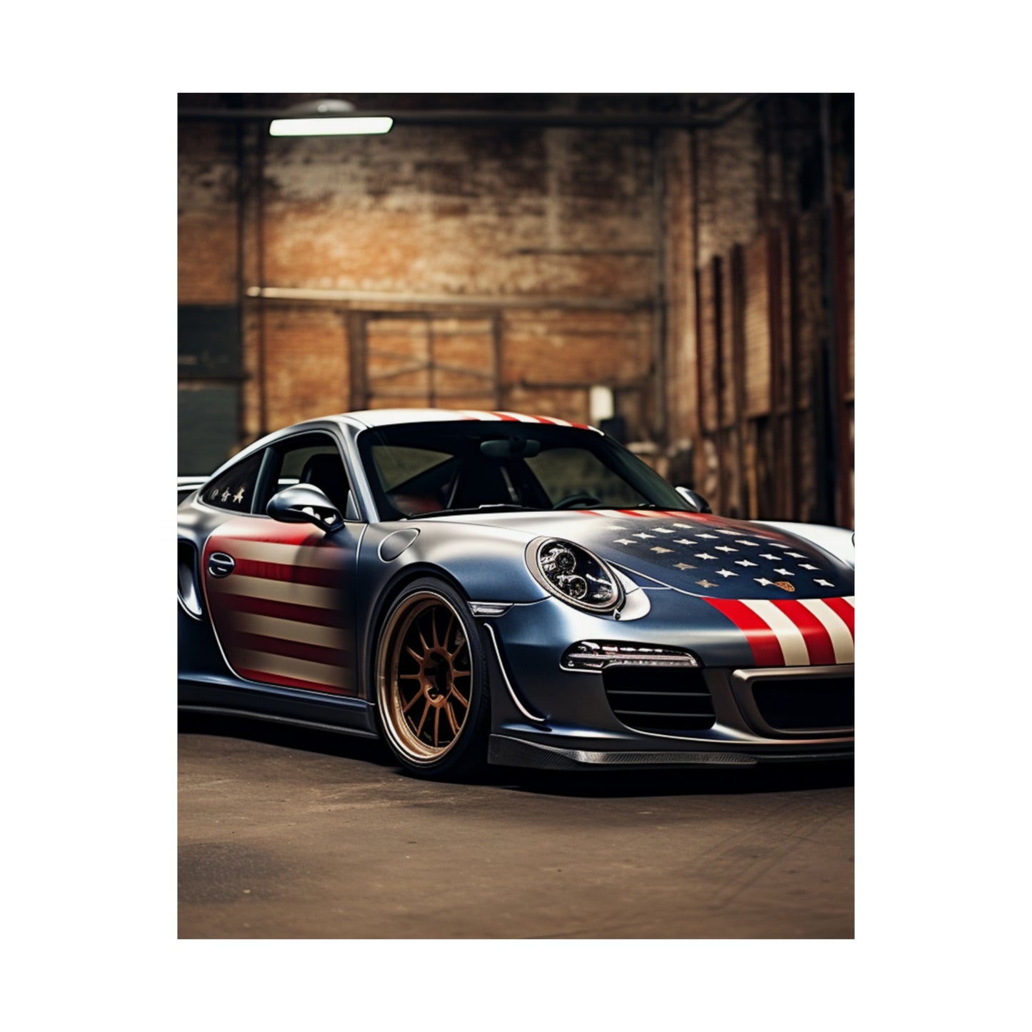 Premium Matte Vertical Posters American Flag Porsche 1