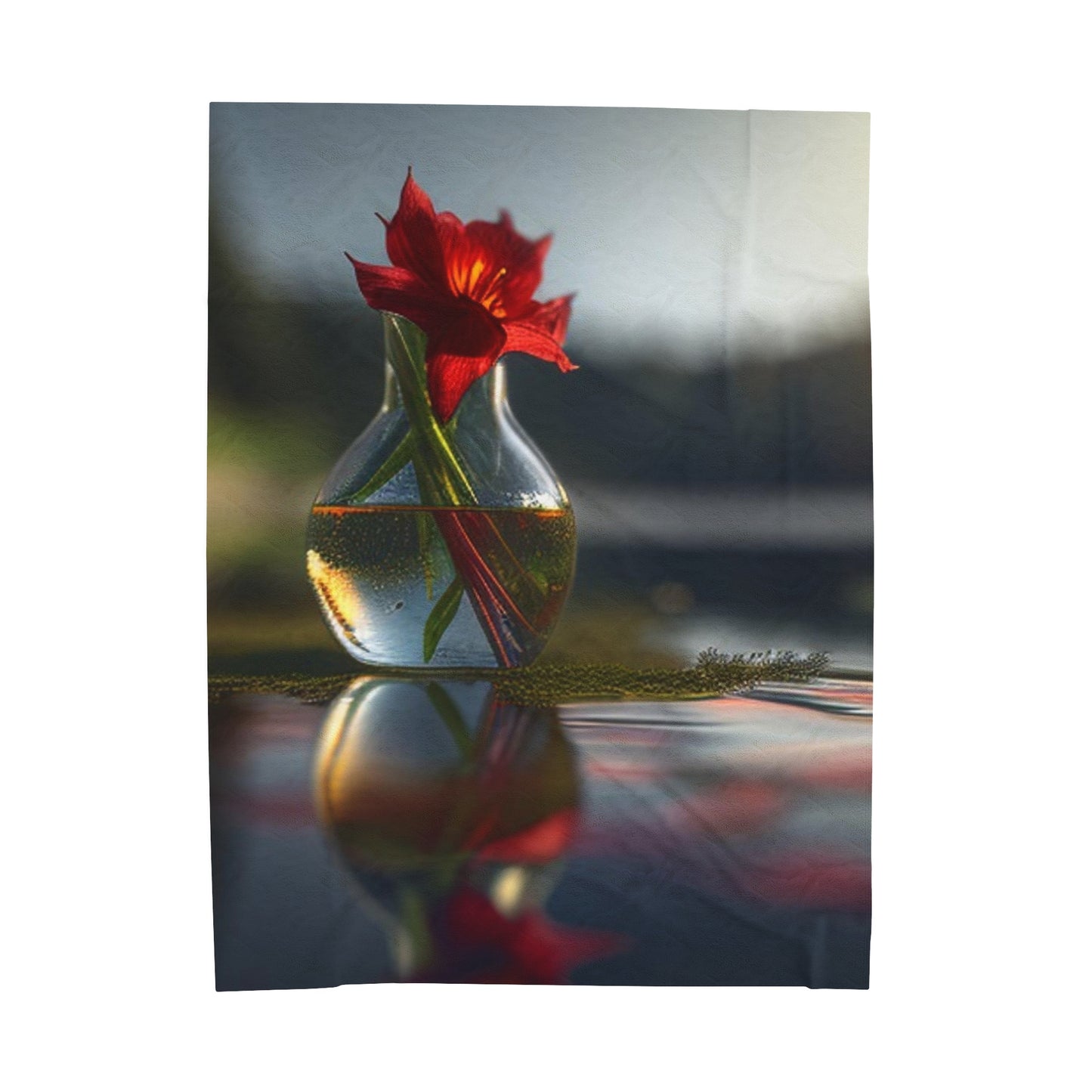 Velveteen Plush Blanket Red Lily in a Glass vase 3