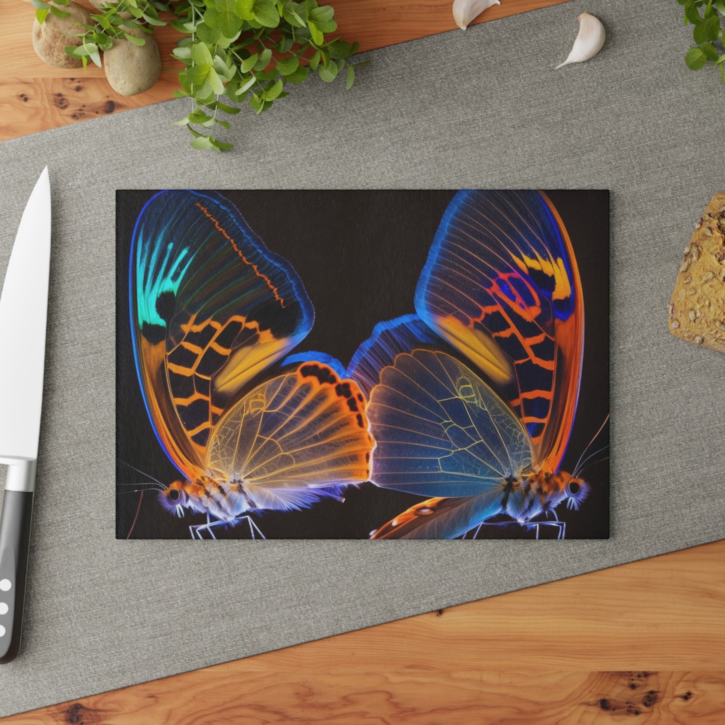 Glass Cutting Board Neon Glo Butterfly 2