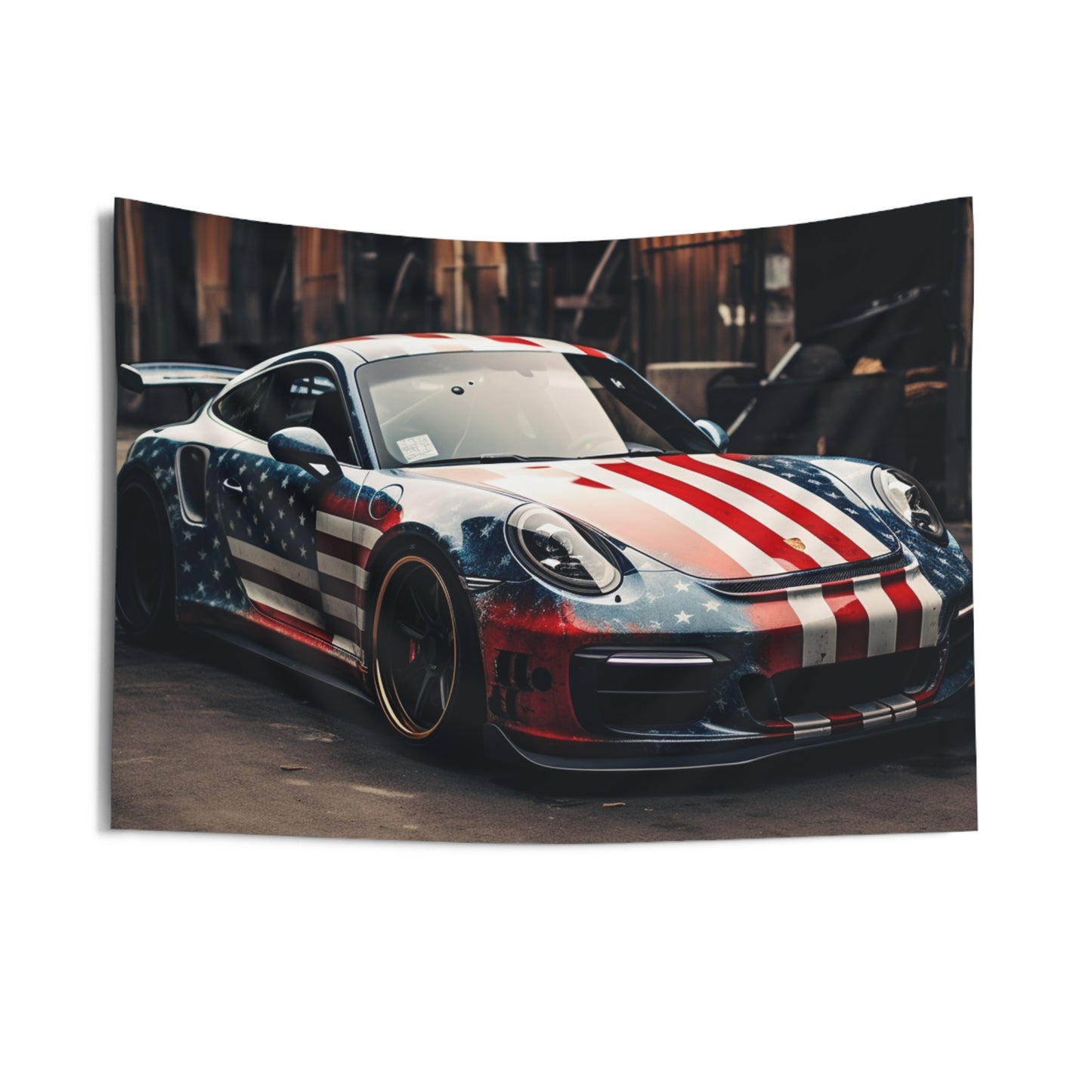 Indoor Wall Tapestries American Flag Porsche 3