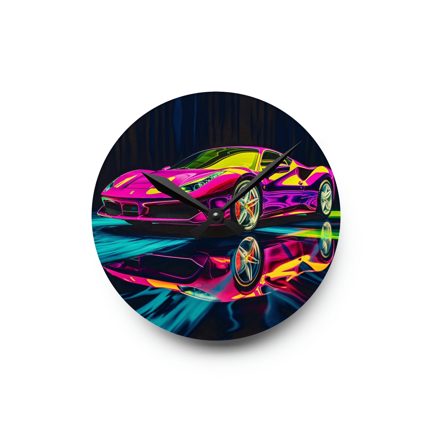 Acrylic Wall Clock Pink Ferrari Macro 3