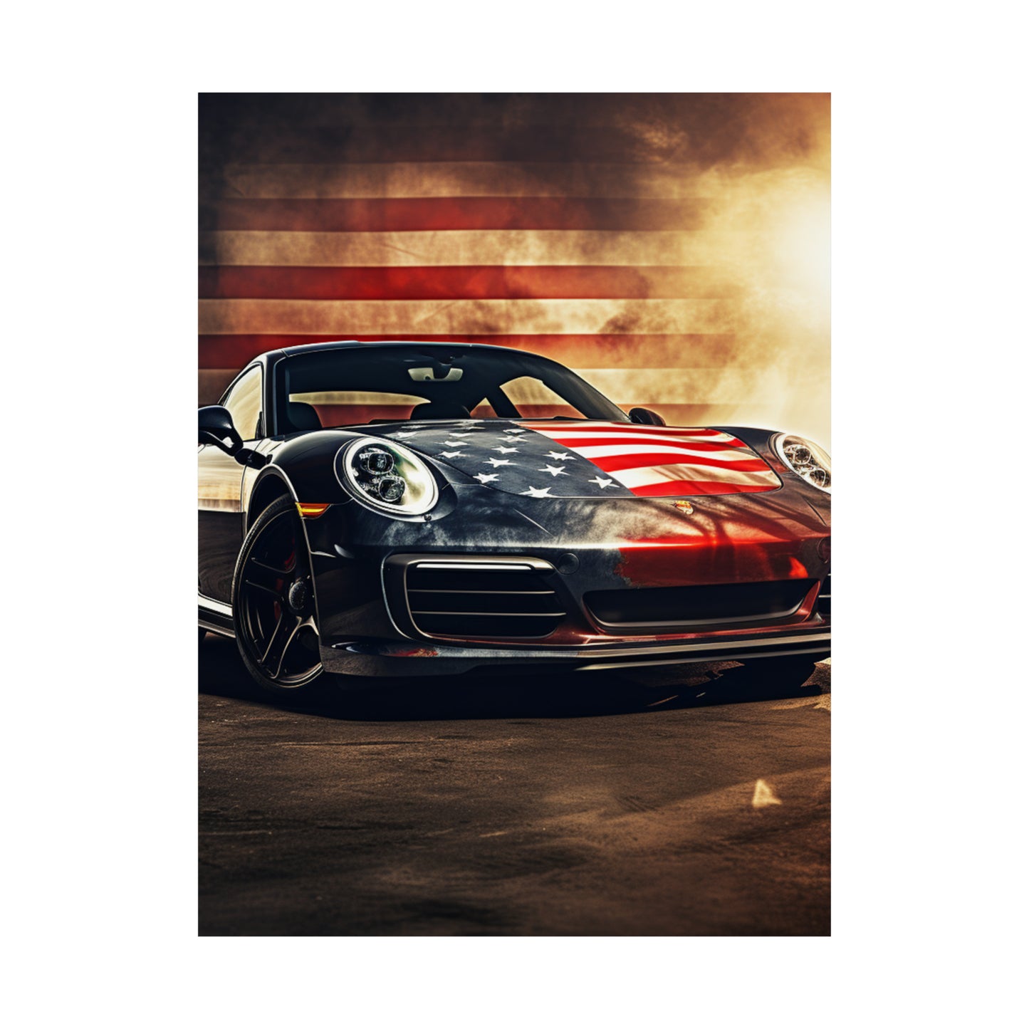 Premium Matte Vertical Posters Abstract American Flag Background Porsche 1