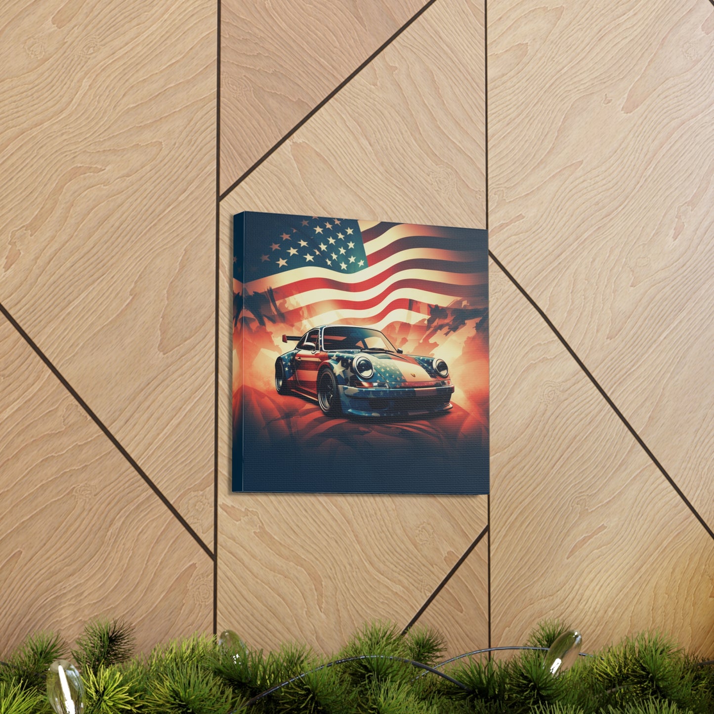 Canvas Gallery Wraps Abstract American Flag Background Porsche 4