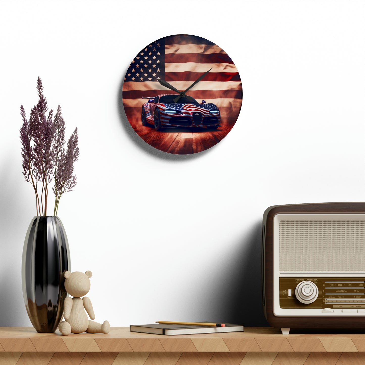 Acrylic Wall Clock Abstract American Flag Background Bugatti 2