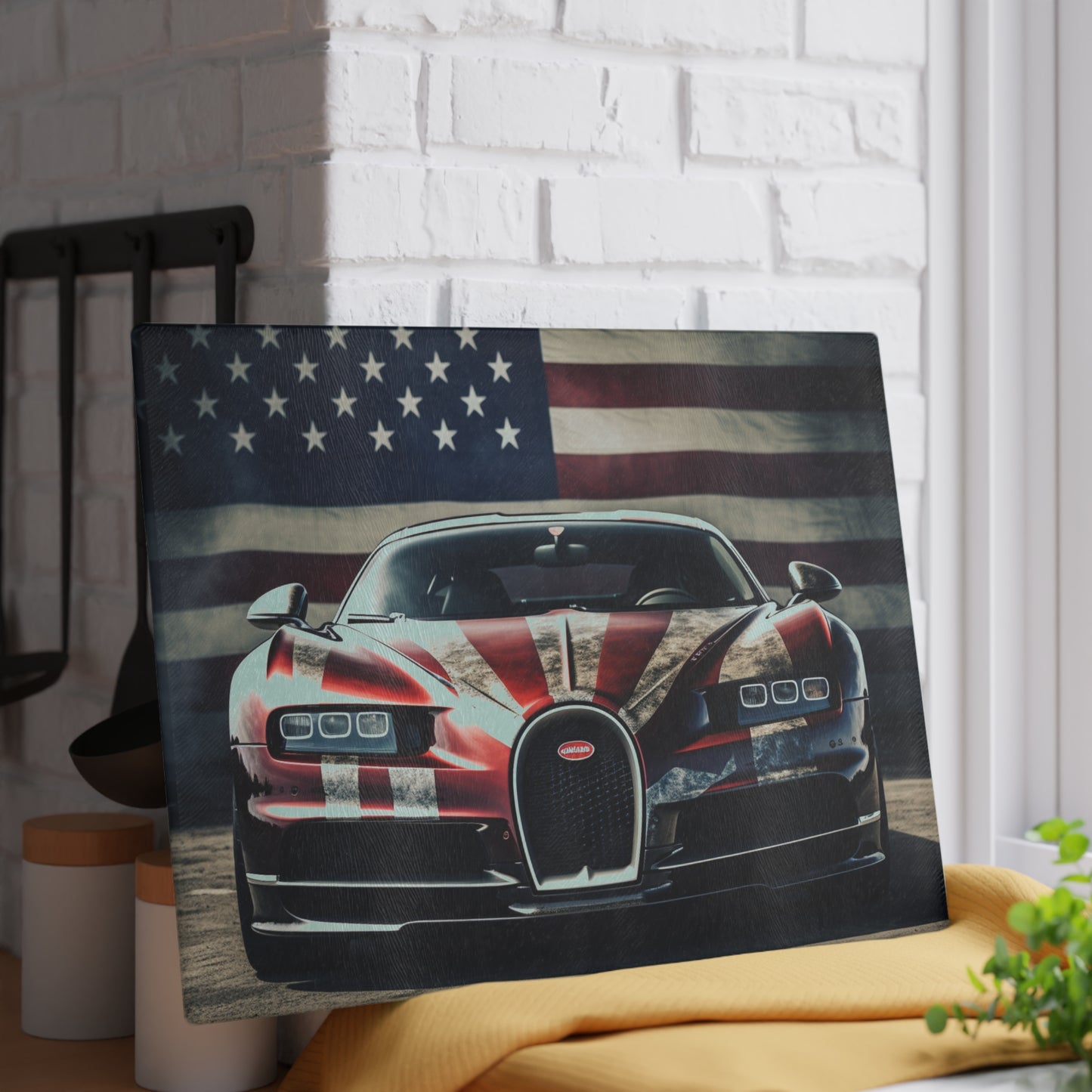 Glass Cutting Board American Flag Background Bugatti 3