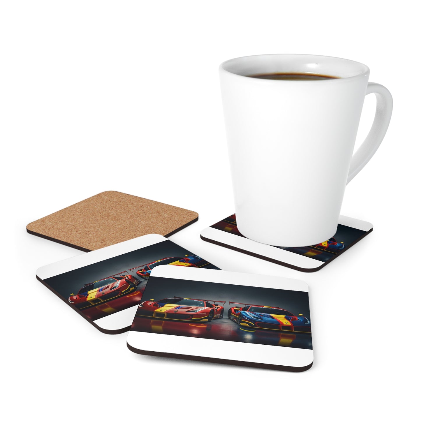 Corkwood Coaster Set Ferrari Red Blue 4