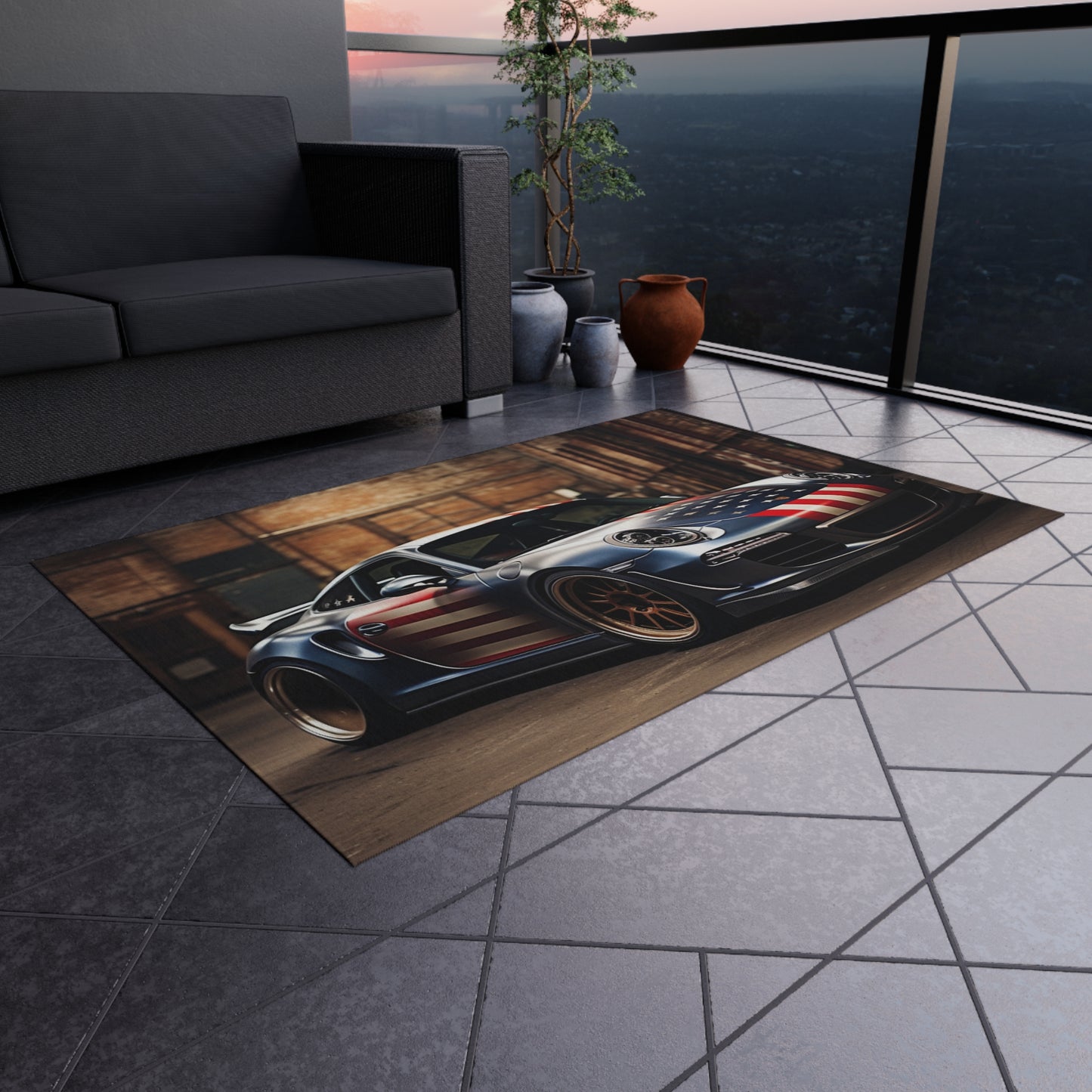 Outdoor Rug  American Flag Porsche 1