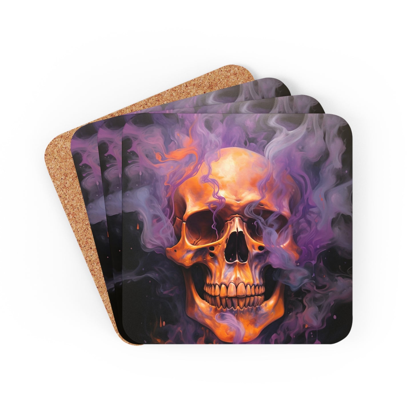 Corkwood Coaster Set Skull Flames 4
