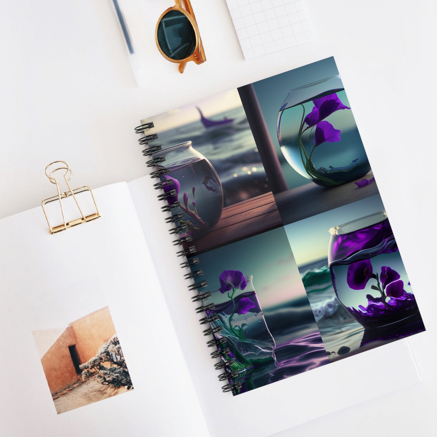 Spiral Notebook - Ruled Line Purple Sweet pea in a vase 5