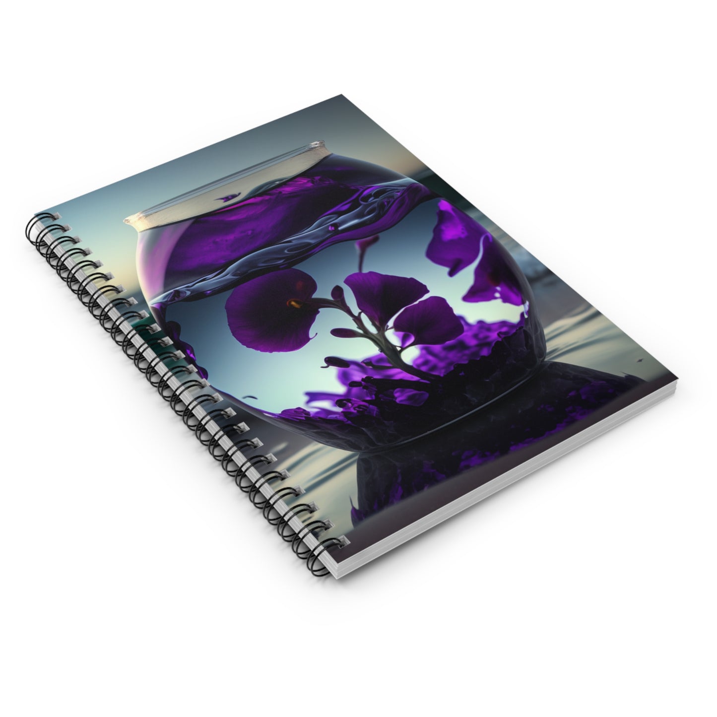 Spiral Notebook - Ruled Line Purple Sweet pea in a vase 4
