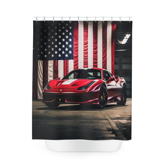 Polyester Shower Curtain American Flag Background Ferrari 3