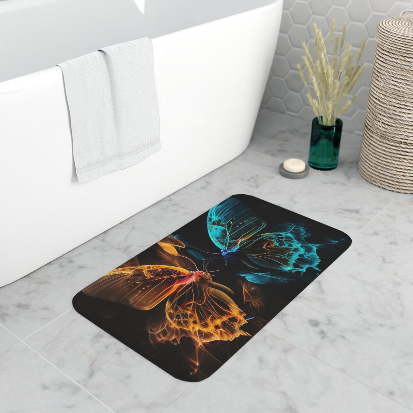 Memory Foam Bath Mat Kiss Neon Butterfly 2