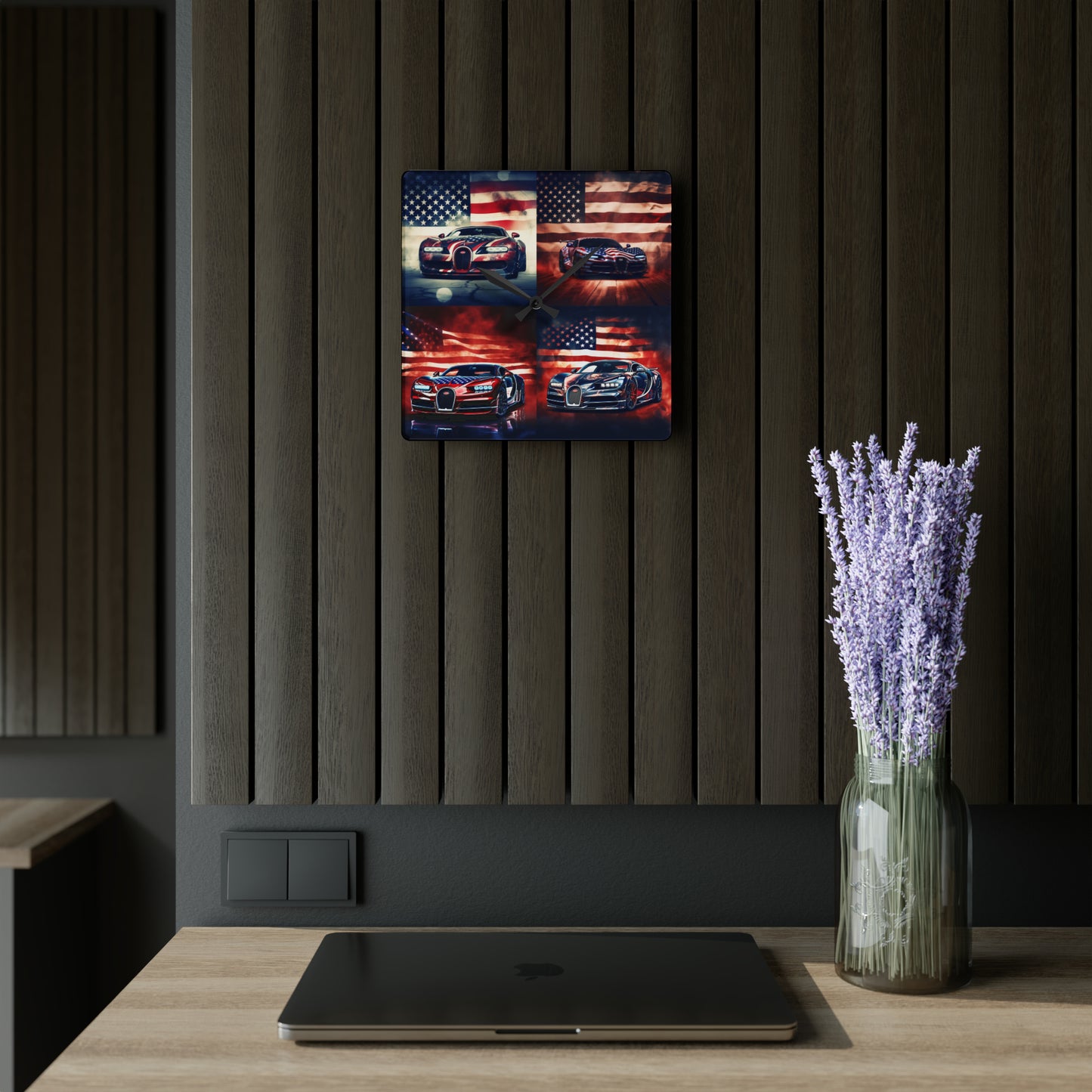 Acrylic Wall Clock Abstract American Flag Background Bugatti 5