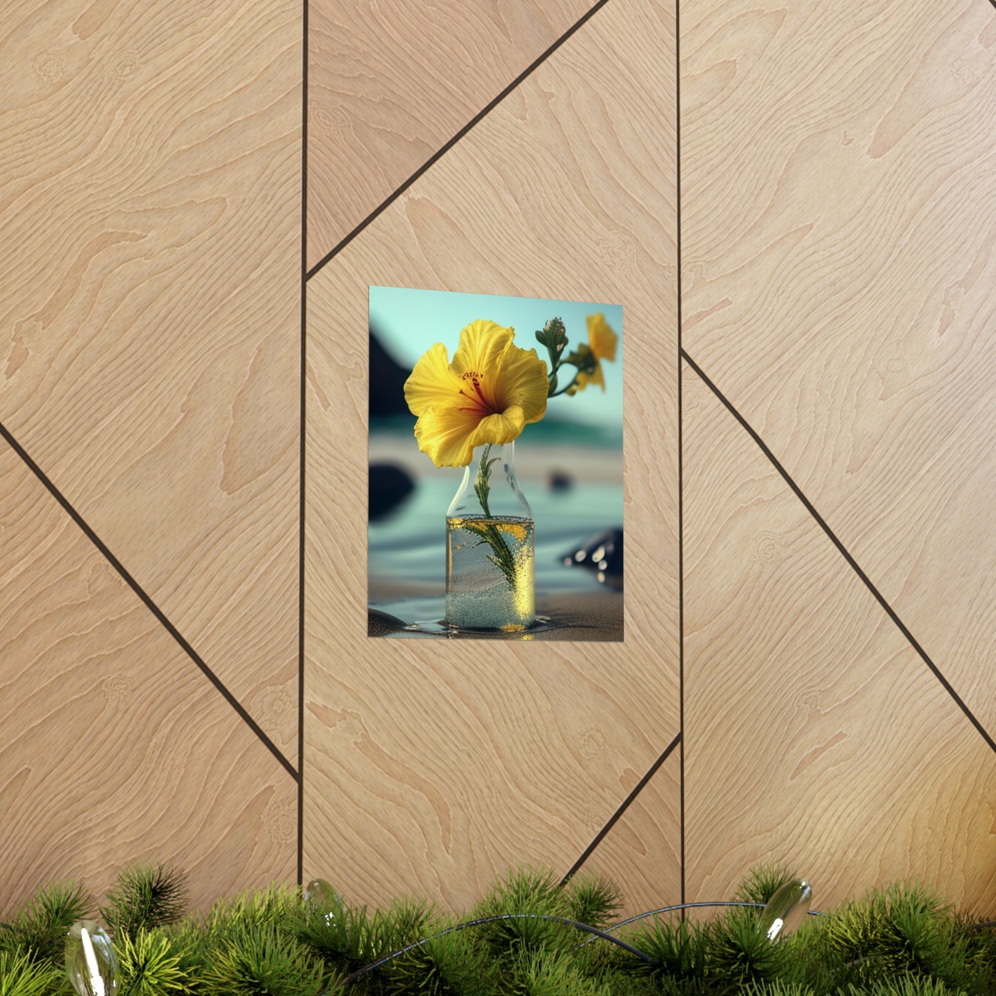 Premium Matte Vertical Posters Yellow Hibiscus glass 3