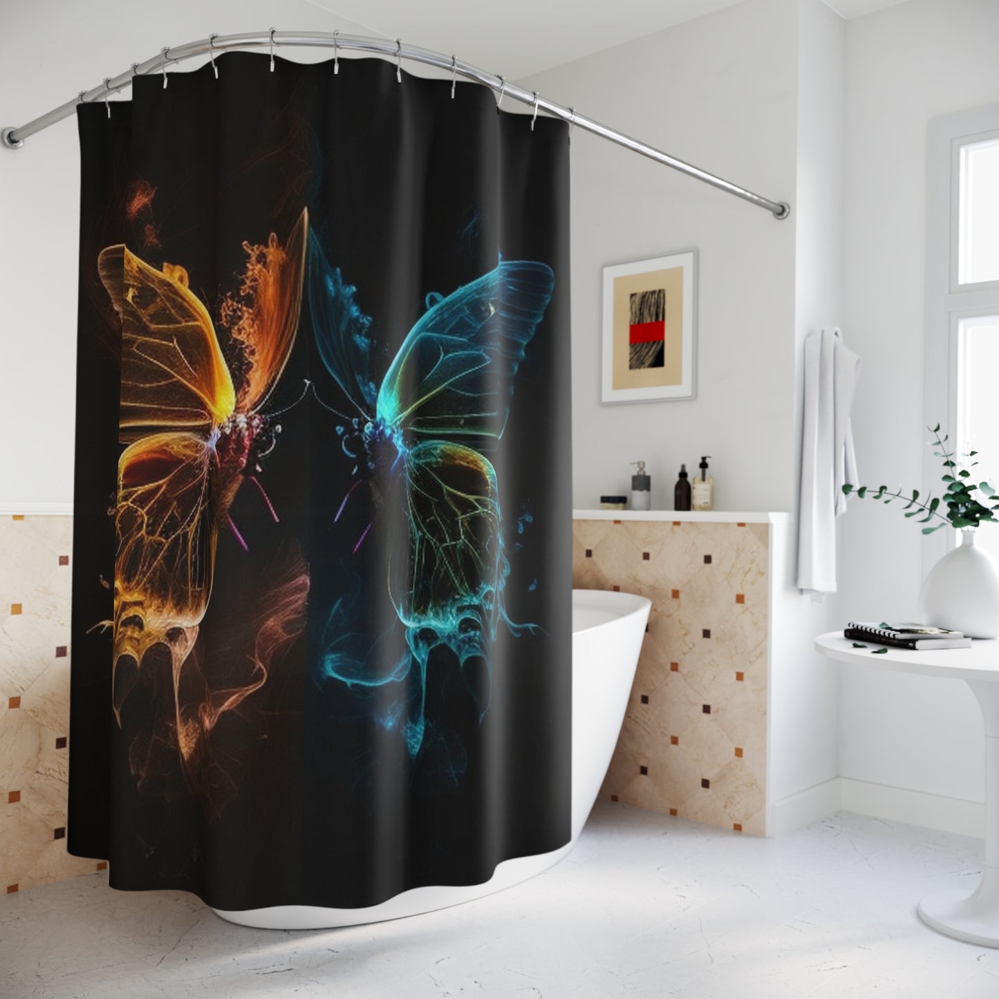 Polyester Shower Curtain Kiss Neon Butterfly 1
