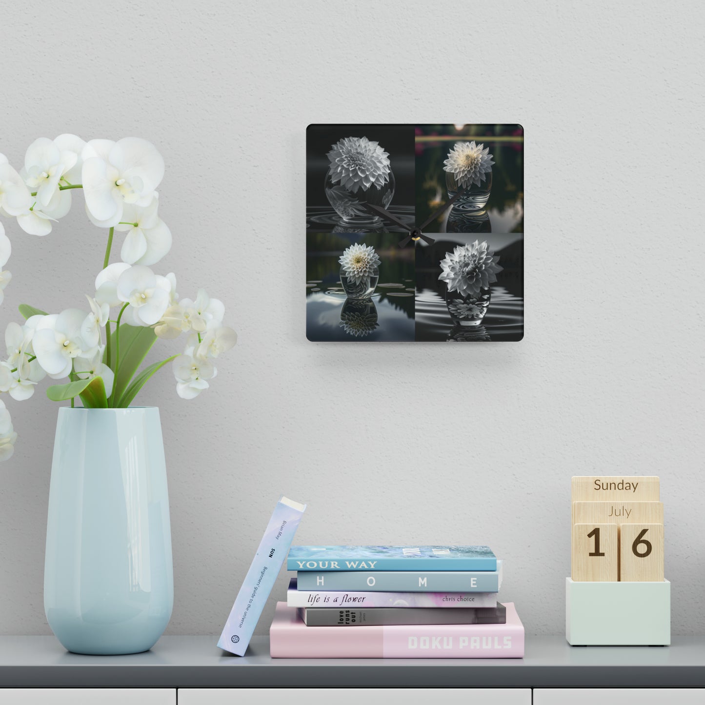 Acrylic Wall Clock White Dahlia 5