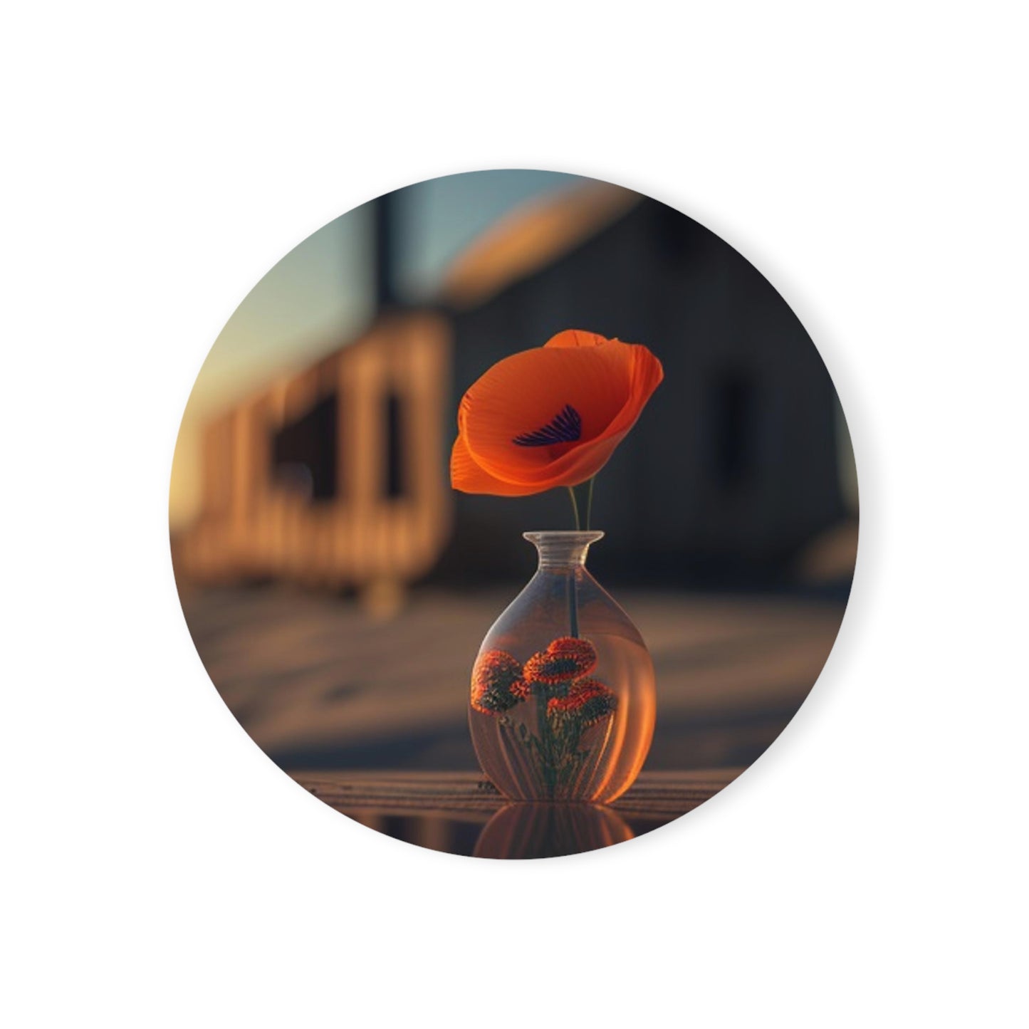 Cork Back Coaster Orange Poppy in a Vase 3