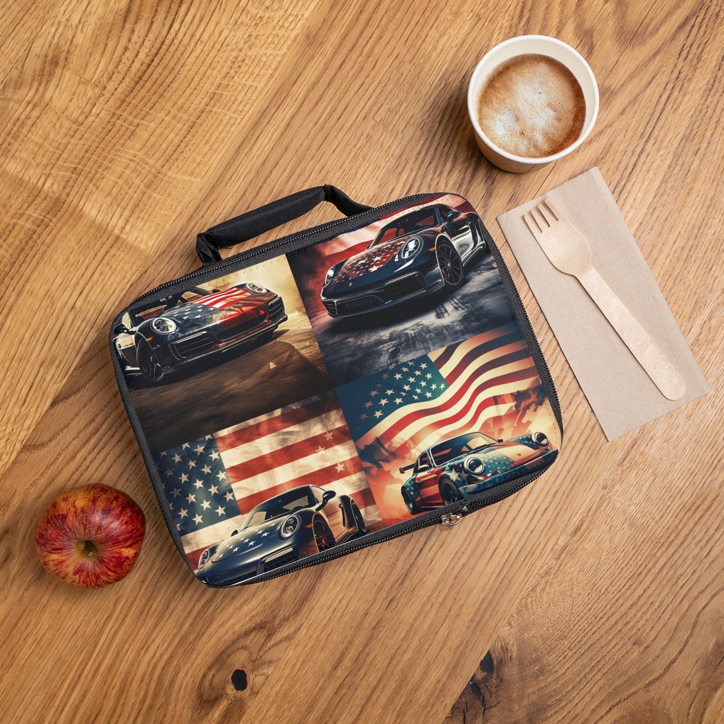 Lunch Bag Abstract American Flag Background Porsche 5