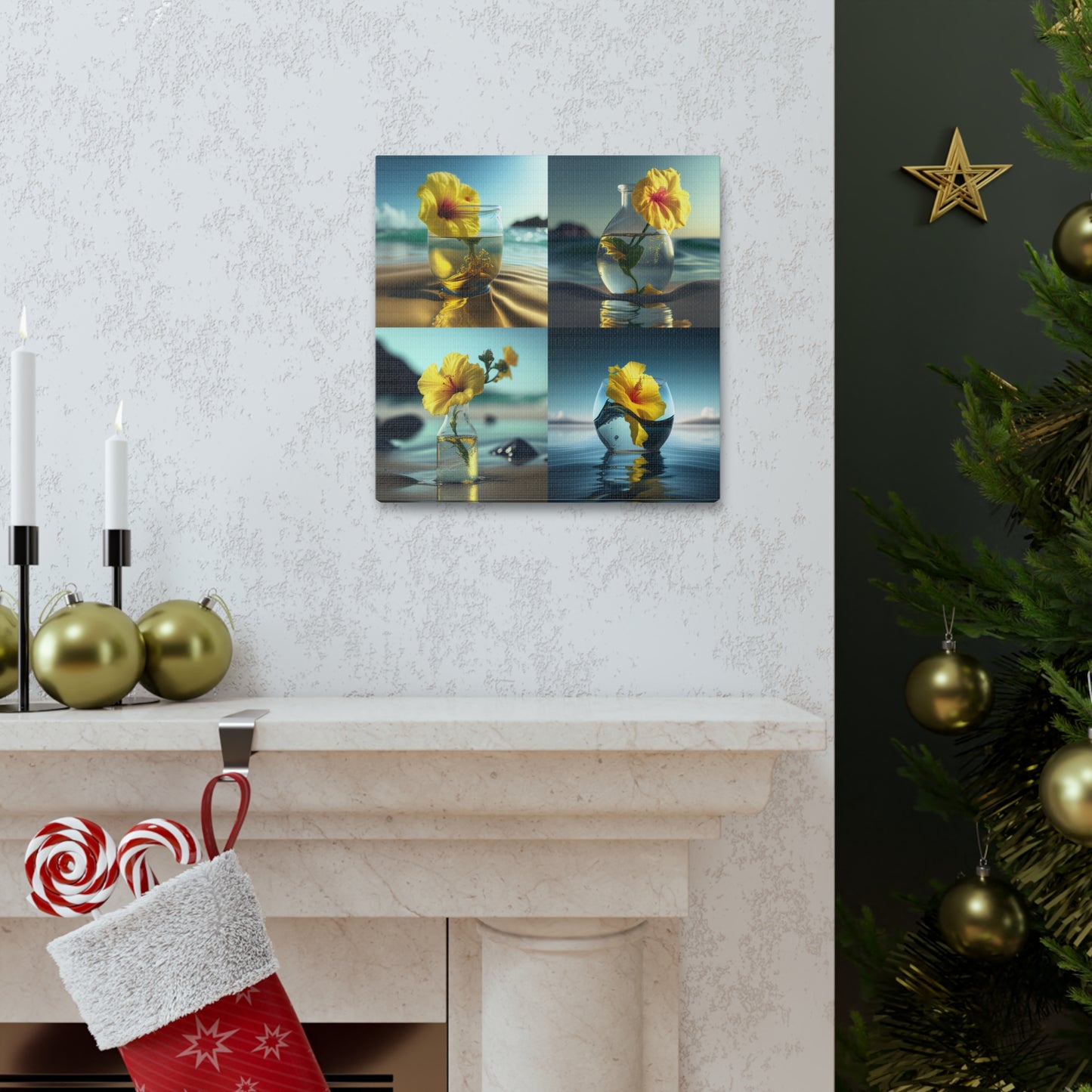Canvas Gallery Wraps Yellow Hibiscus glass 5