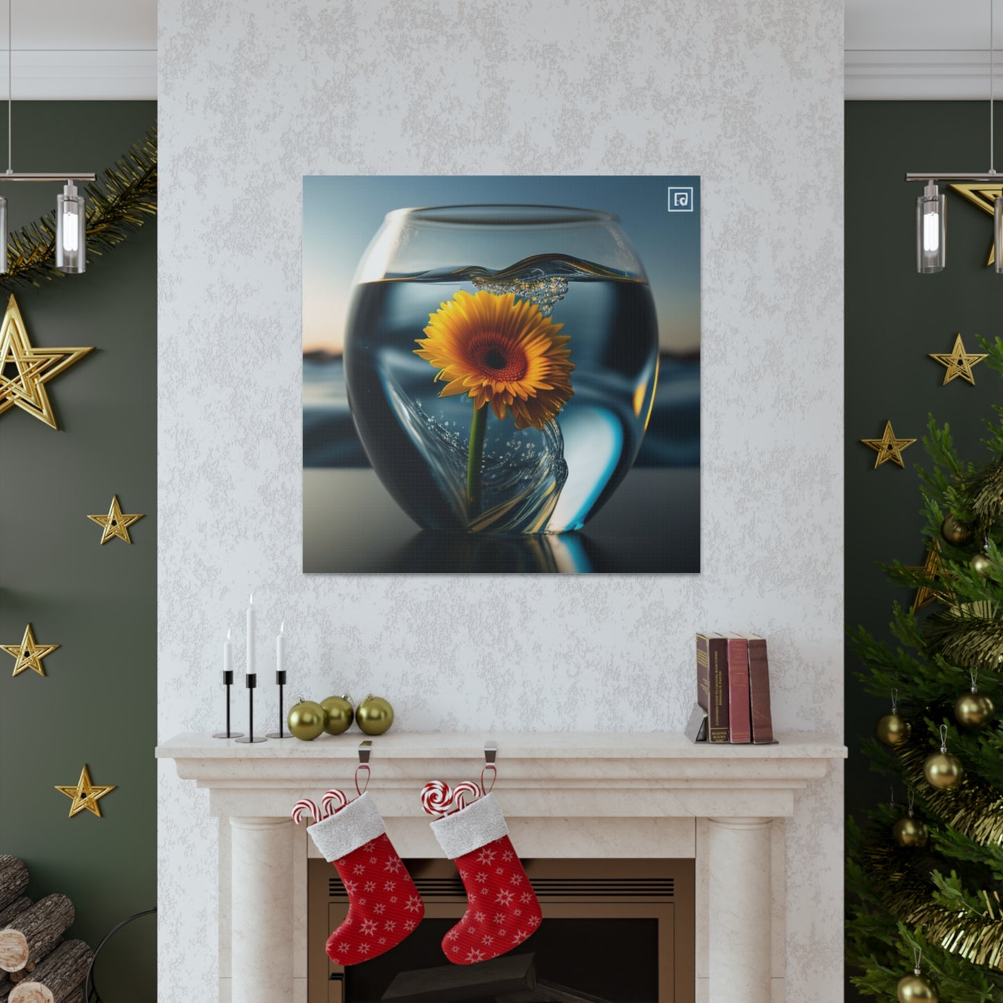 Canvas Gallery Wraps yello Gerbera glass 3