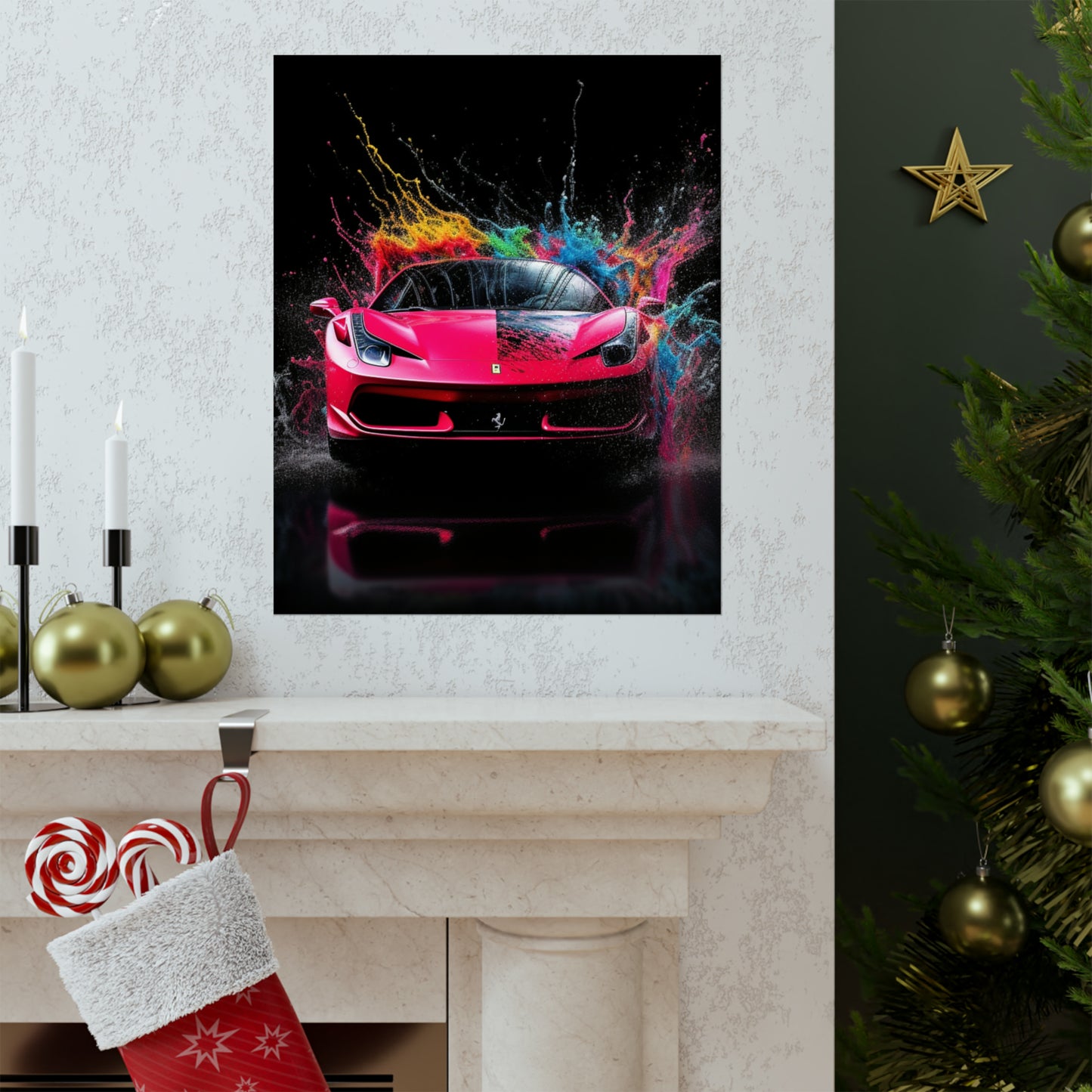 Premium Matte Vertical Posters Ferrari Water Splash 2