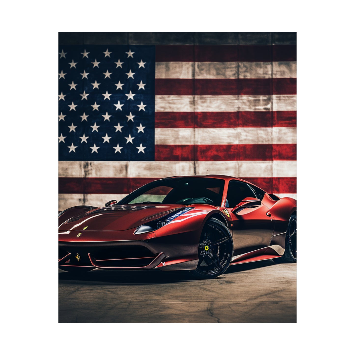 Premium Matte Vertical Posters American Flag Background Ferrari 4