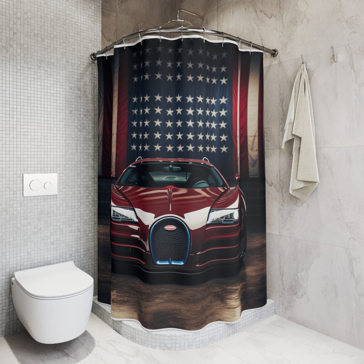 Polyester Shower Curtain American Flag Background Bugatti 1