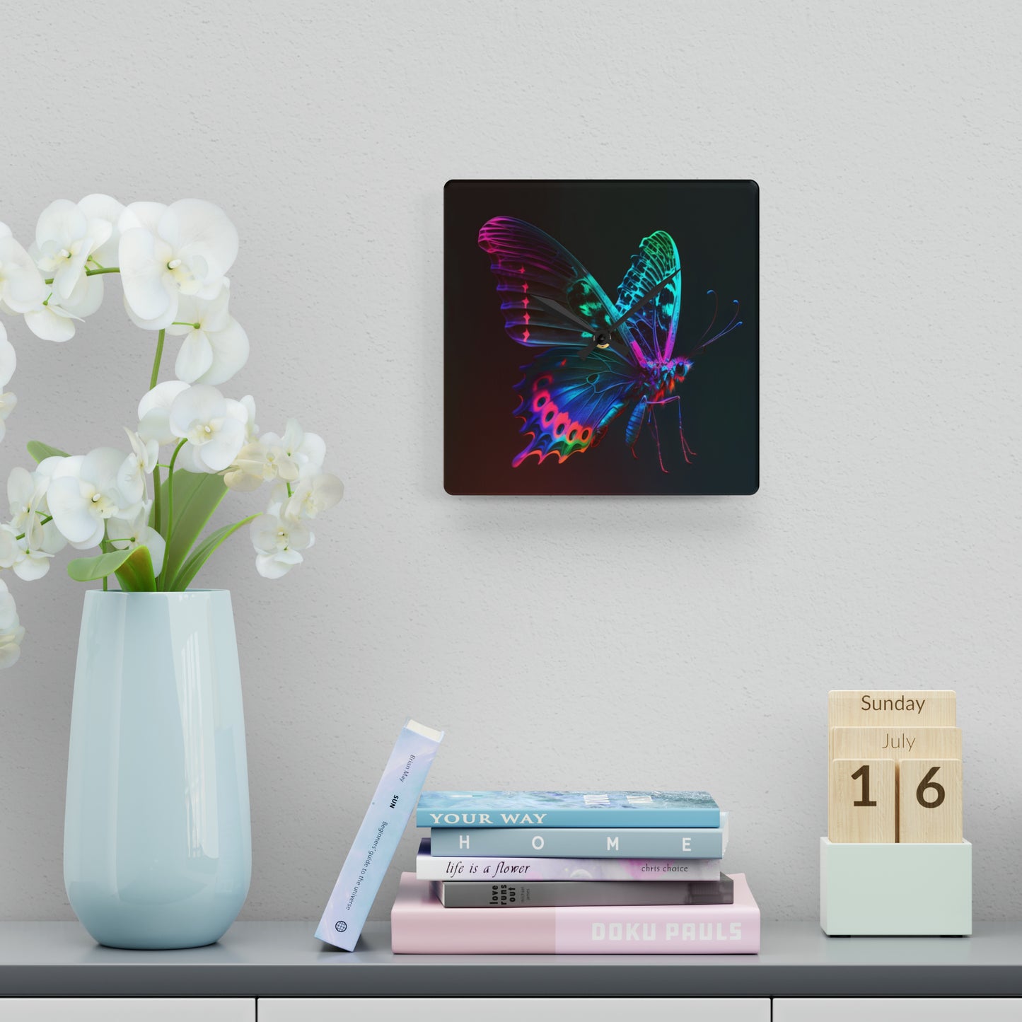 Acrylic Wall Clock Raw Hyper Color Butterfly 1