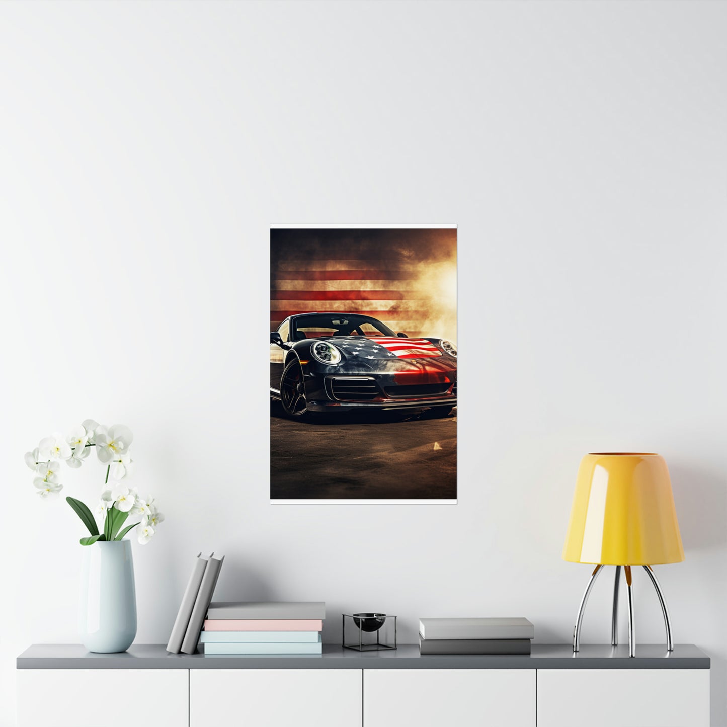 Premium Matte Vertical Posters Abstract American Flag Background Porsche 1