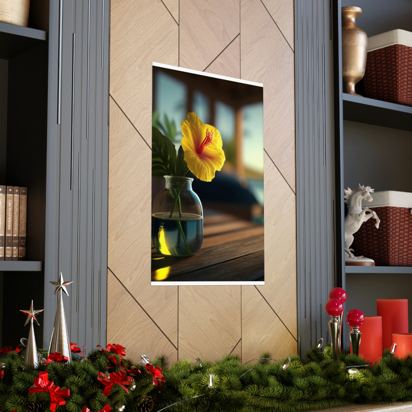 Premium Matte Vertical Posters Yellow Hibiscus Wood 2