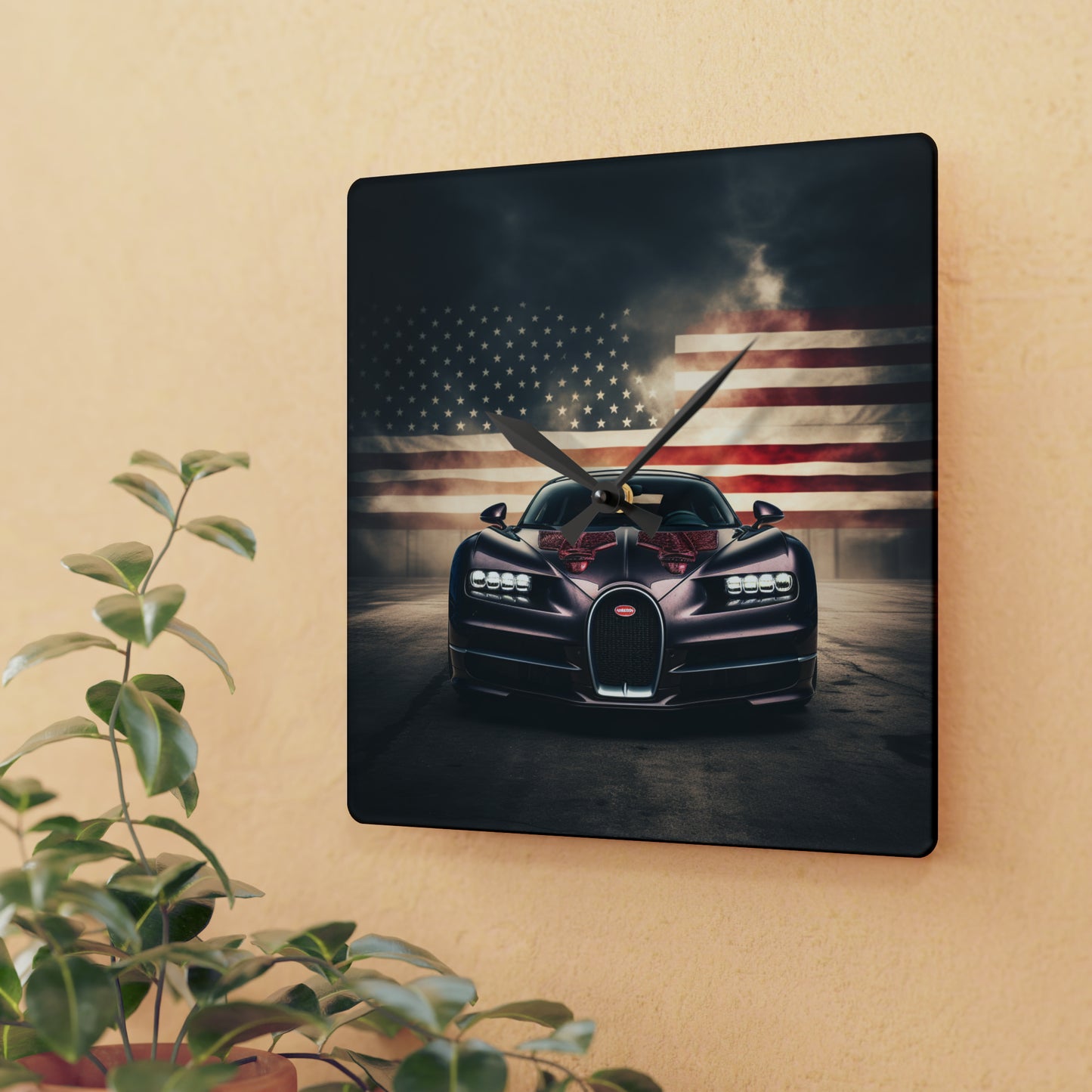 Acrylic Wall Clock American Flag Background Bugatti 2