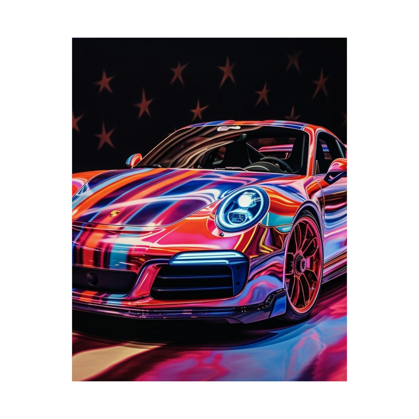 Premium Matte Vertical Posters American Flag Colored Porsche 3