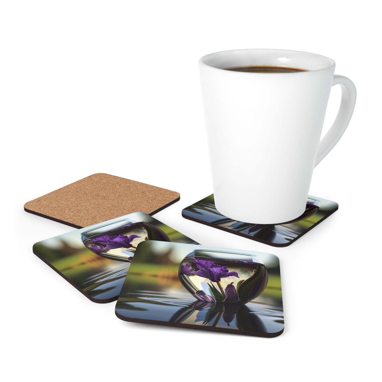 Corkwood Coaster Set Purple Iris in a vase 3