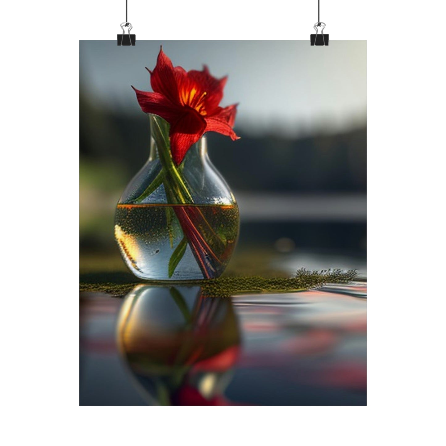 Premium Matte Vertical Posters Red Lily in a Glass vase 3