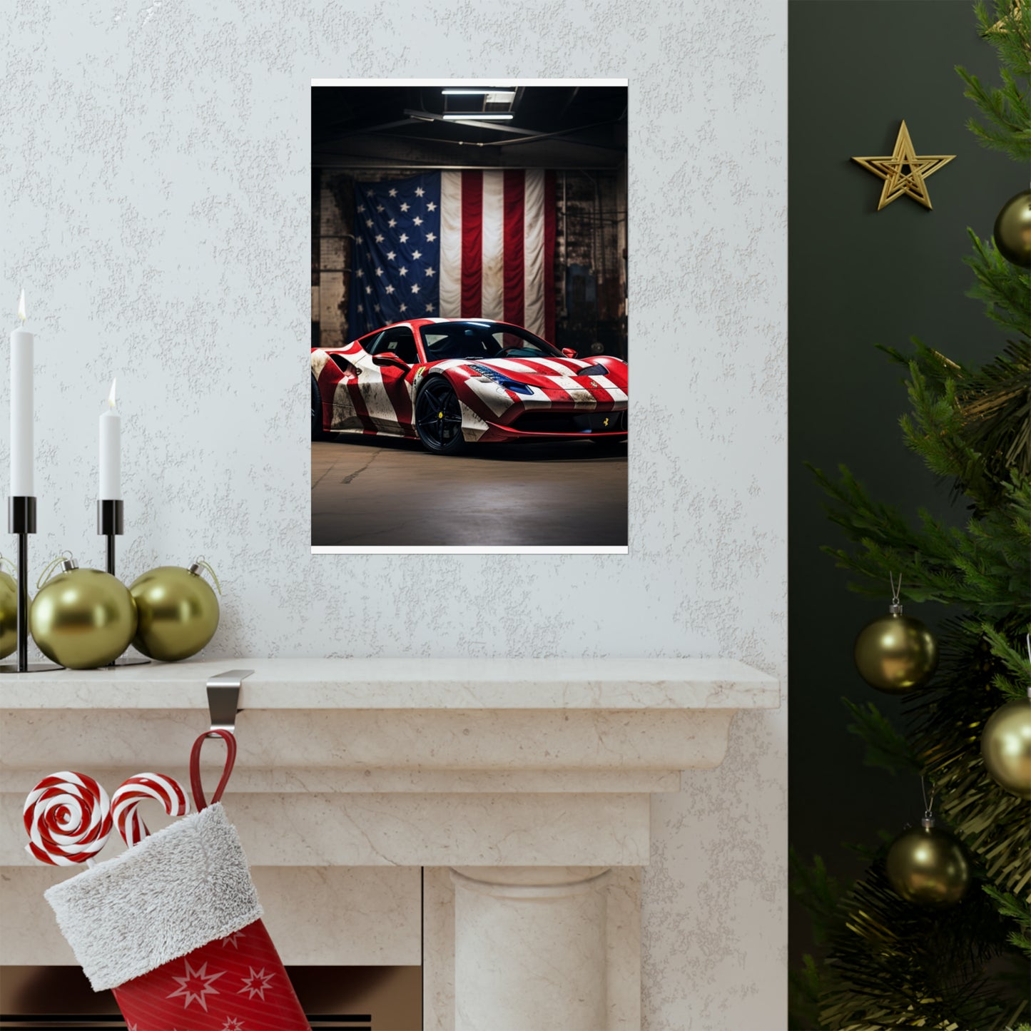 Premium Matte Vertical Posters American Flag Farrari 2