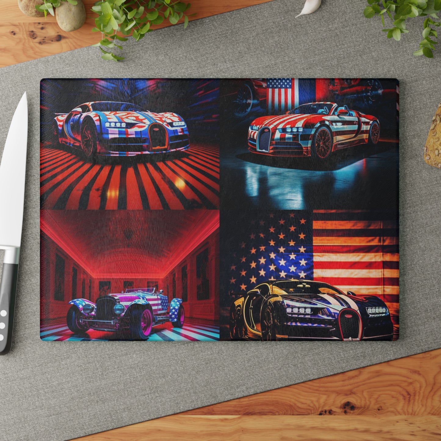 Glass Cutting Board Macro Bugatti American Flag 5