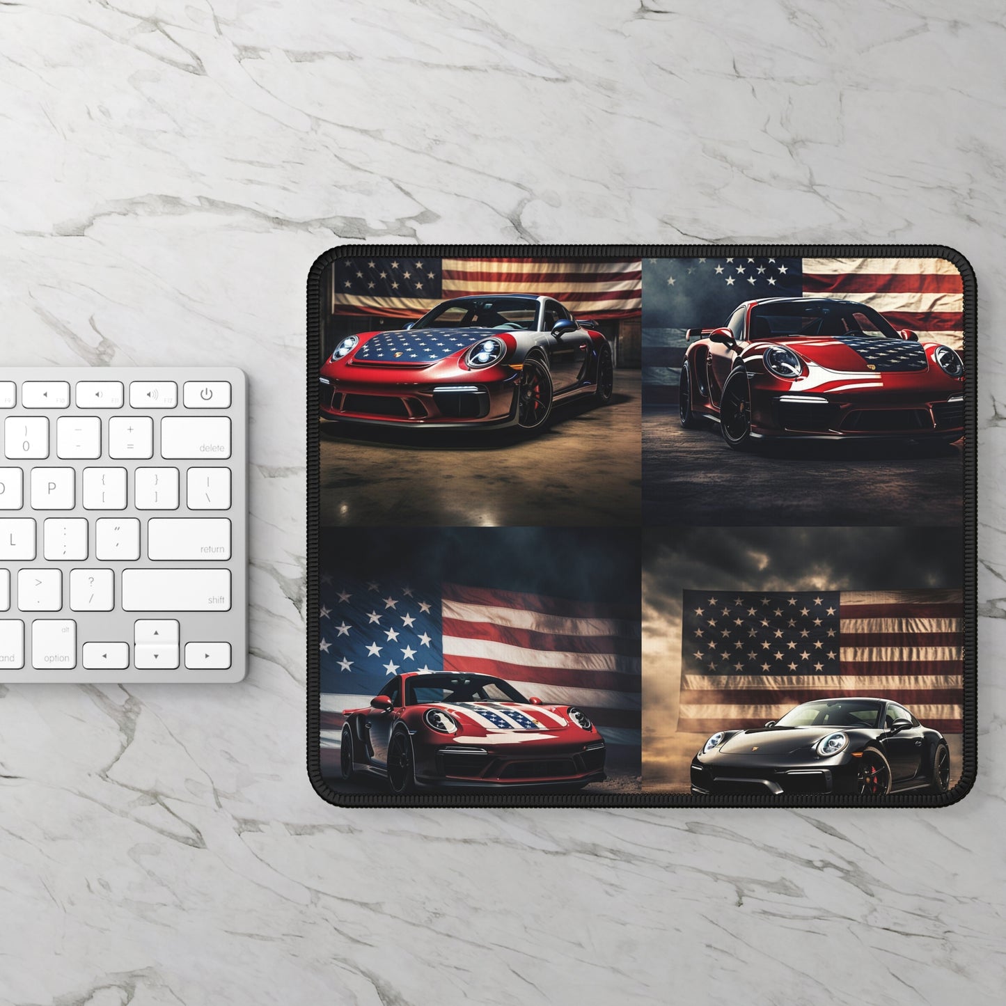 Gaming Mouse Pad  American Flag Background Porsche 5