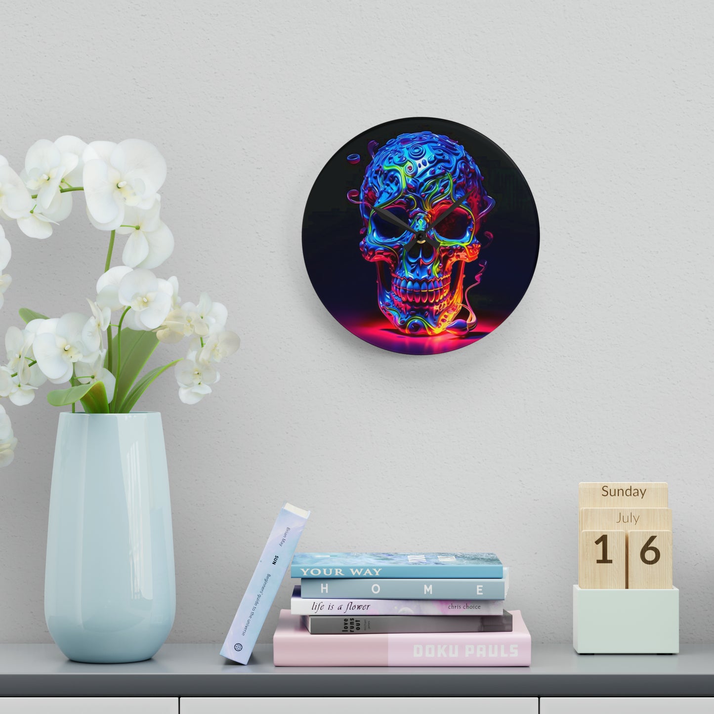 Acrylic Wall Clock Macro Skull Color 3