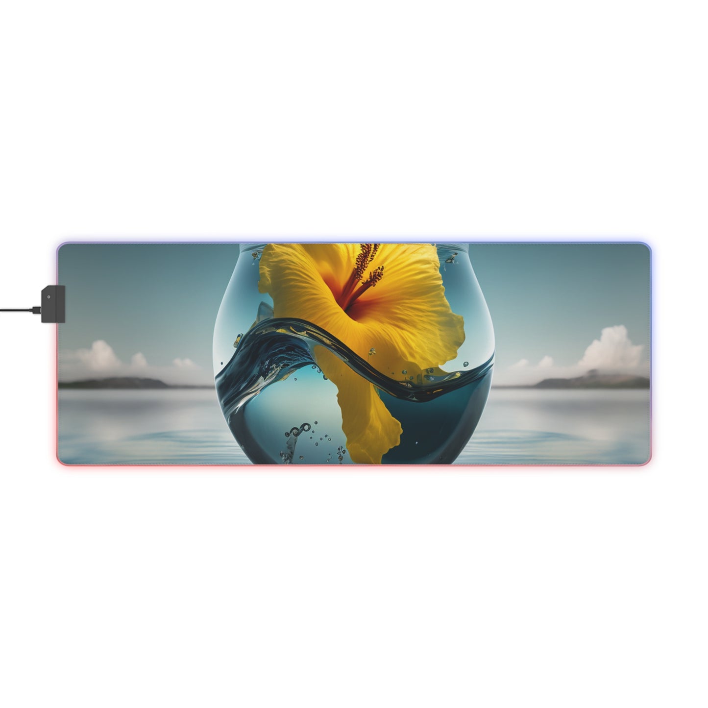 LED Gaming Mouse Pad Yellow Hibiscus glass 4