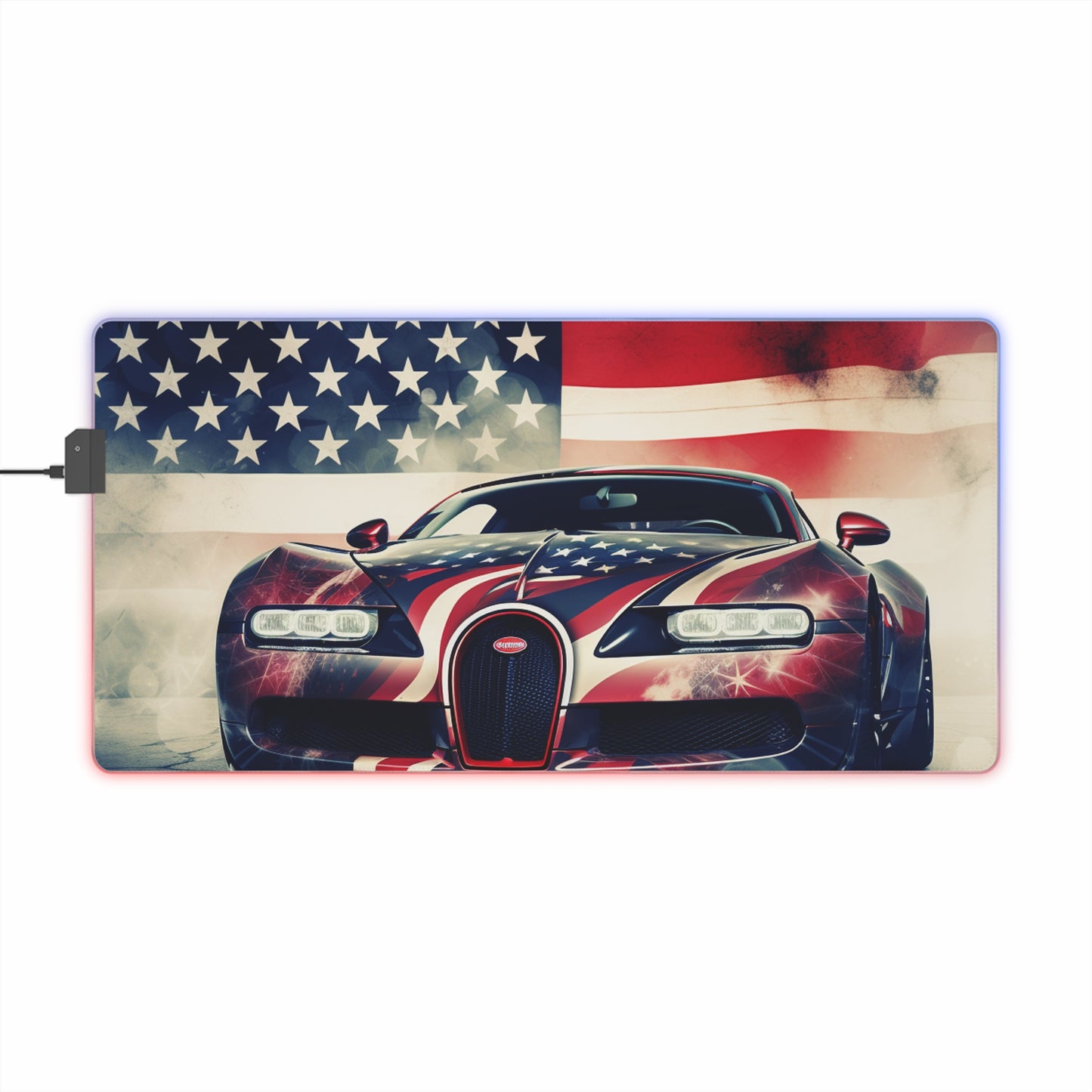 LED Gaming Mouse Pad Abstract American Flag Background Bugatti 1