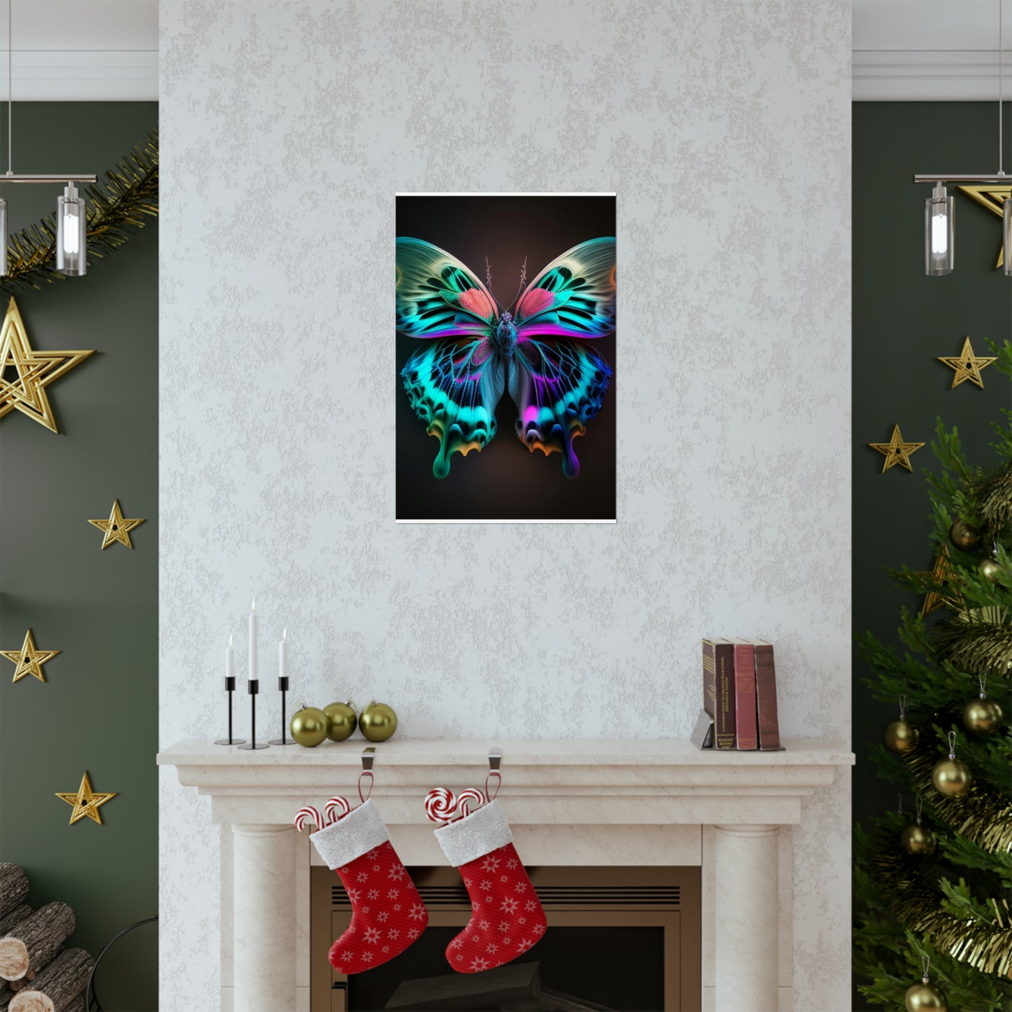 Premium Matte Vertical Posters Neon Butterfly Fusion 1