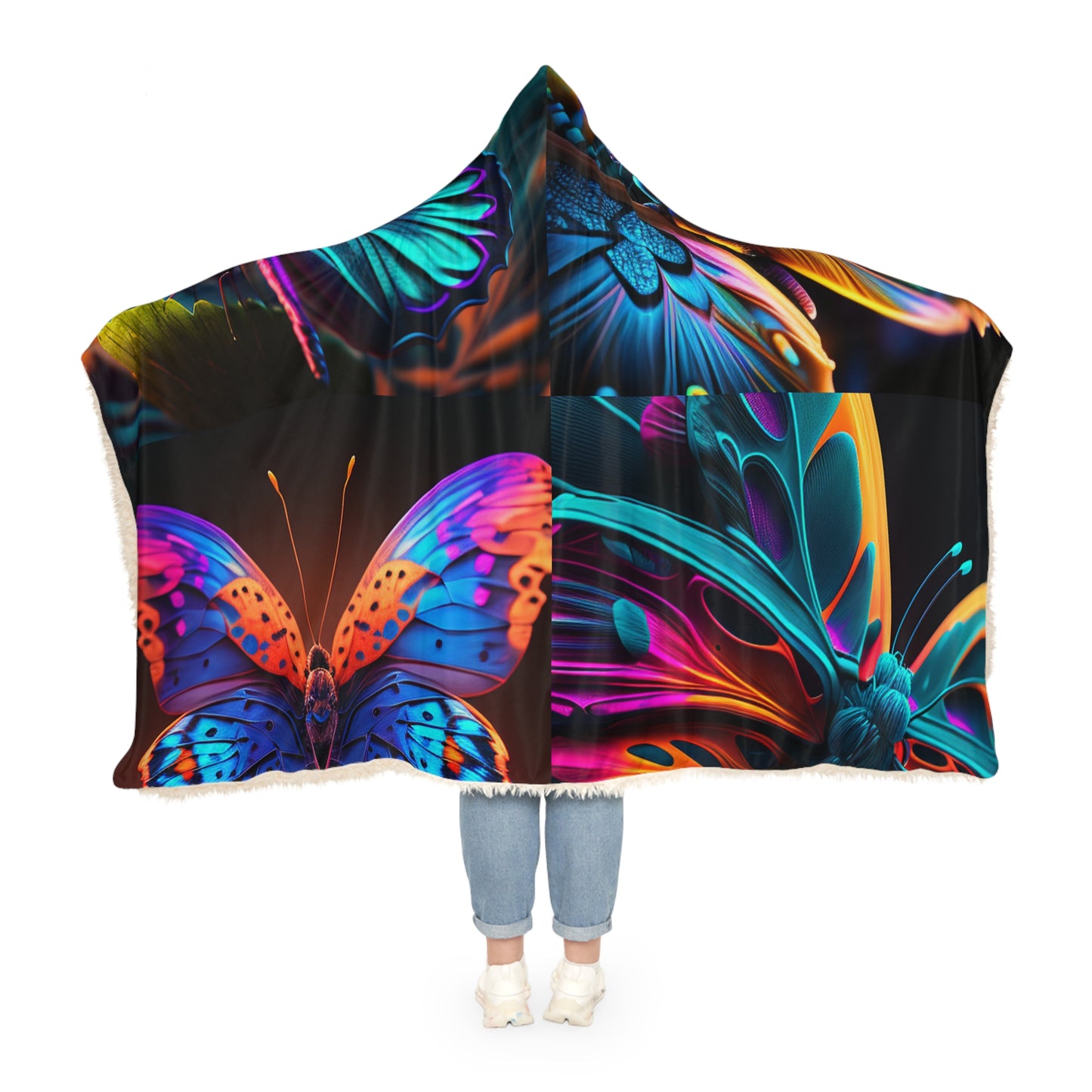 Snuggle Hooded Blanket Neon Butterfly Macro 5