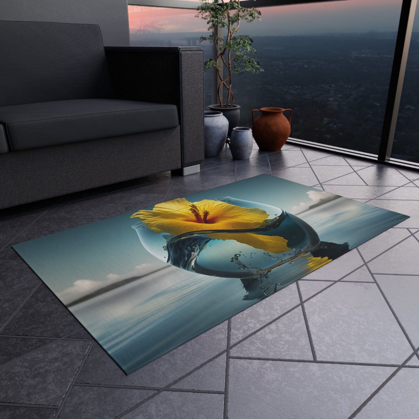 Outdoor Rug  Yellow Hibiscus glass 4