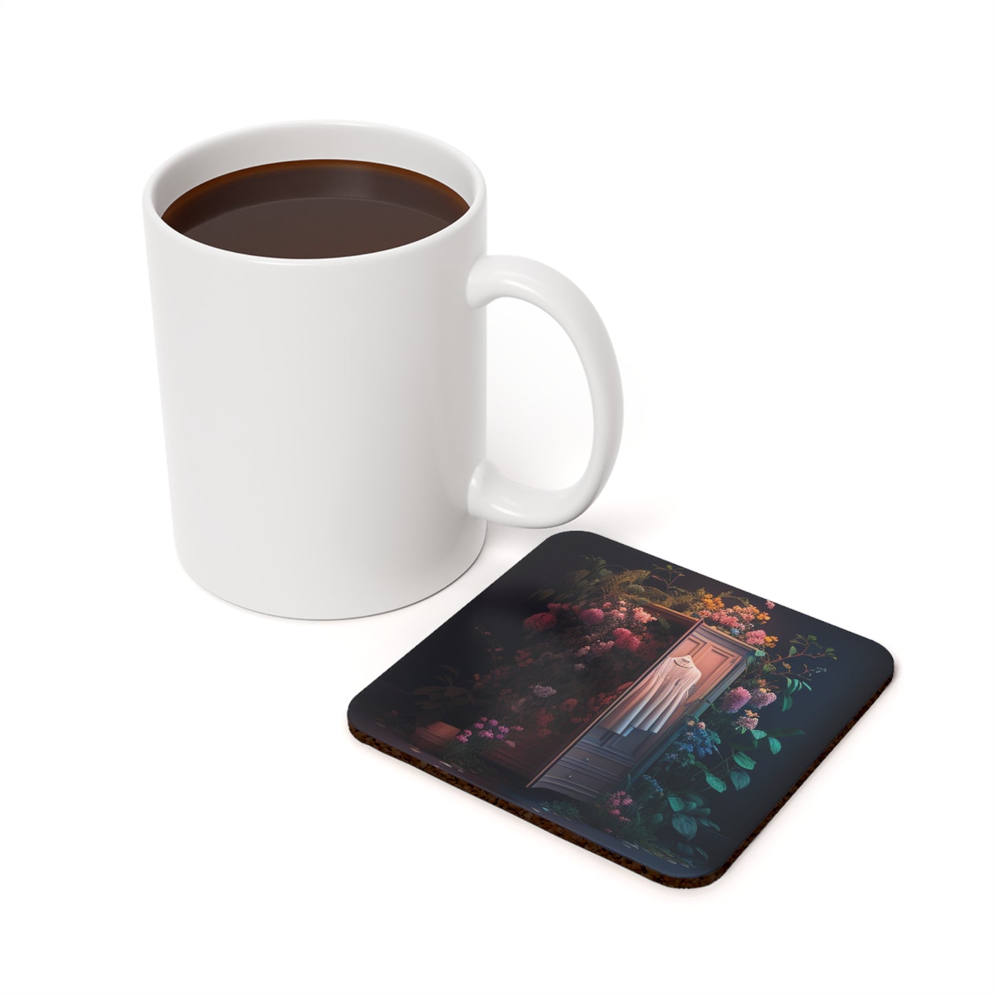 Cork Back Coaster A Wardrobe Surrounded by Flowers 3