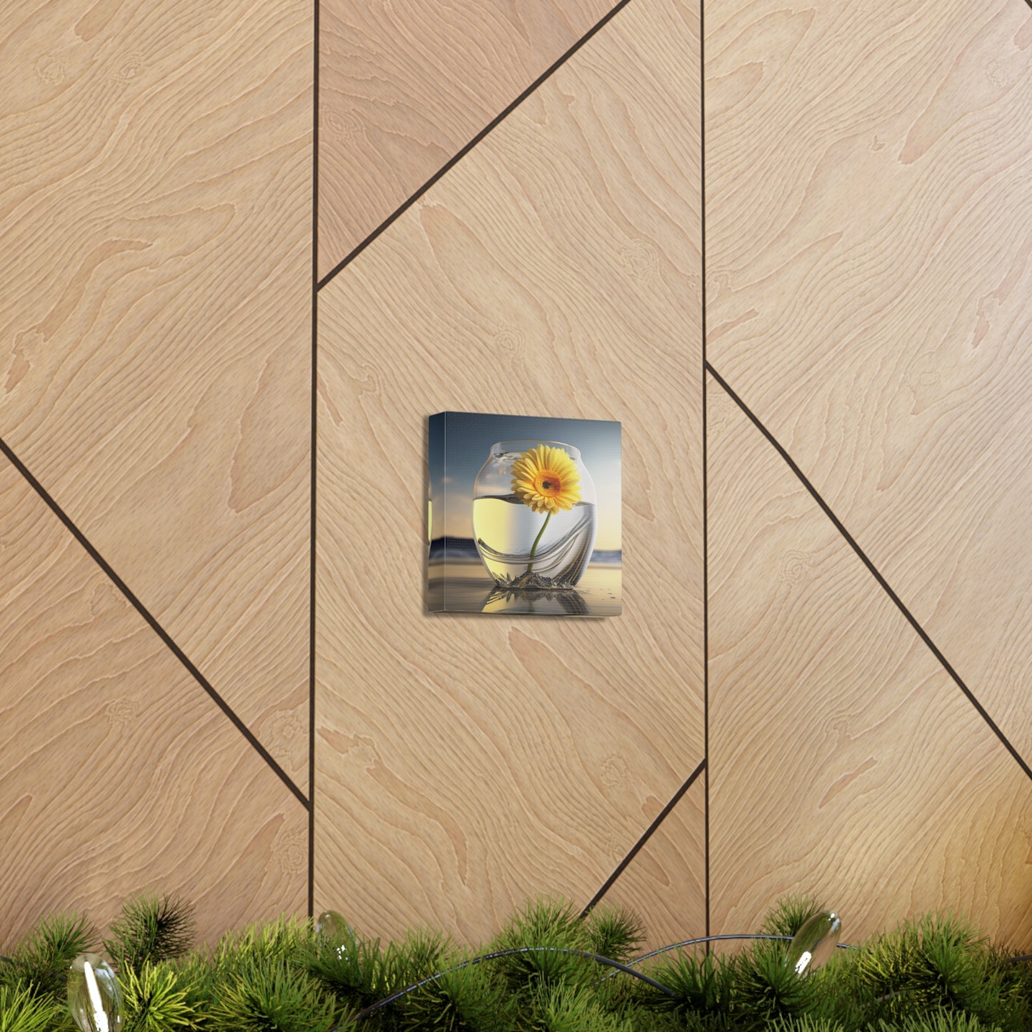 Canvas Gallery Wraps yello Gerbera glass 1