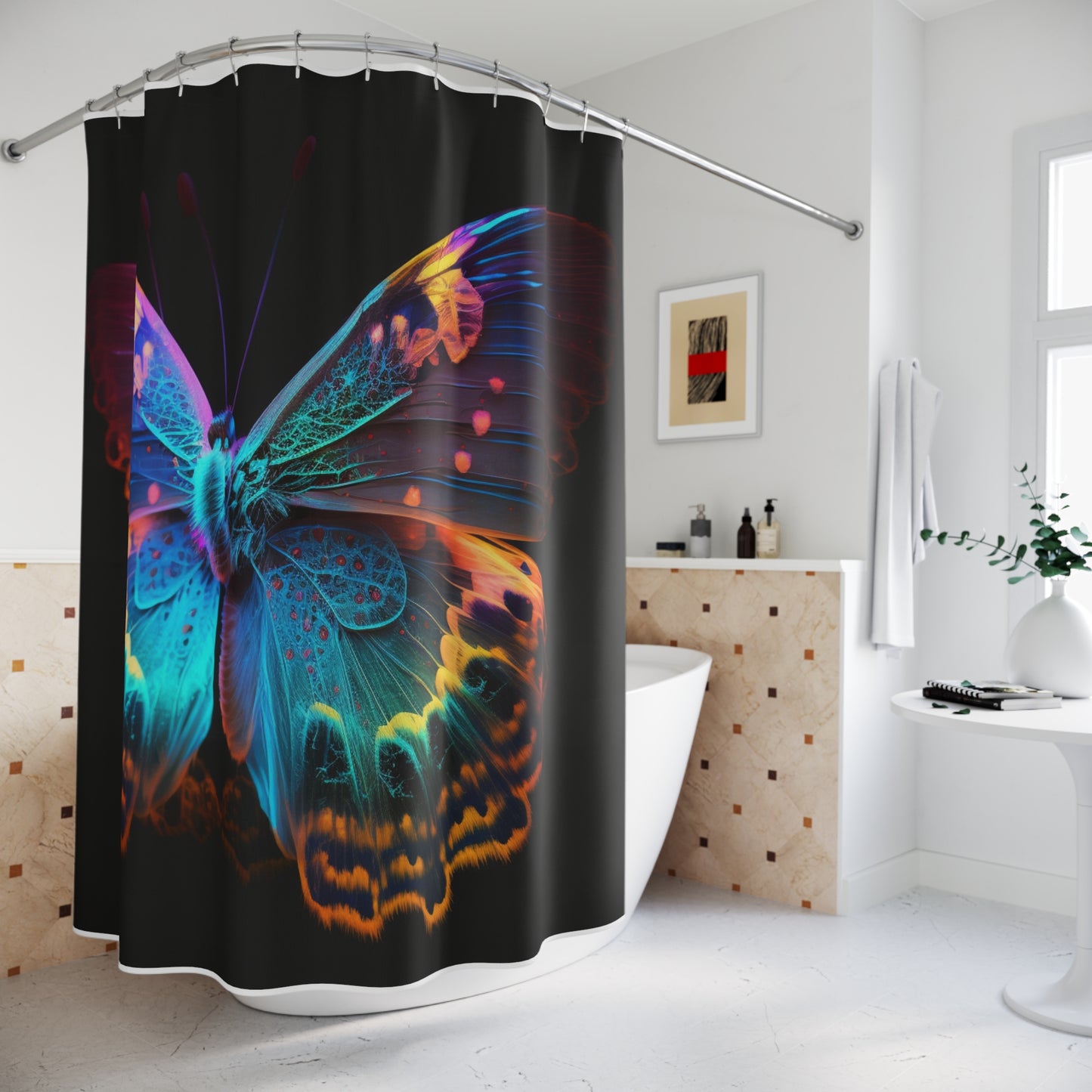 Polyester Shower Curtain Raw Hyper Color Butterfly 4