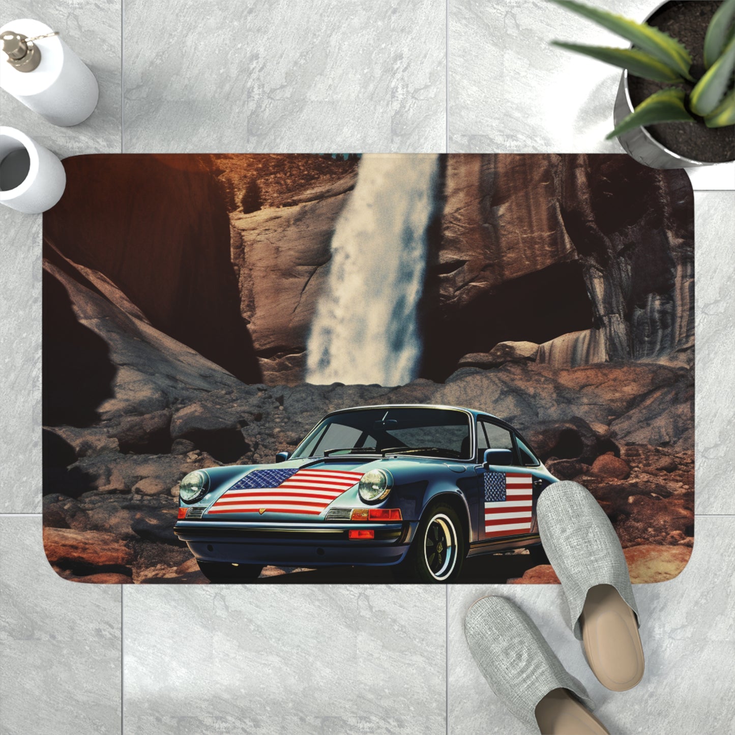 Memory Foam Bath Mat American Flag Porsche Abstract 2