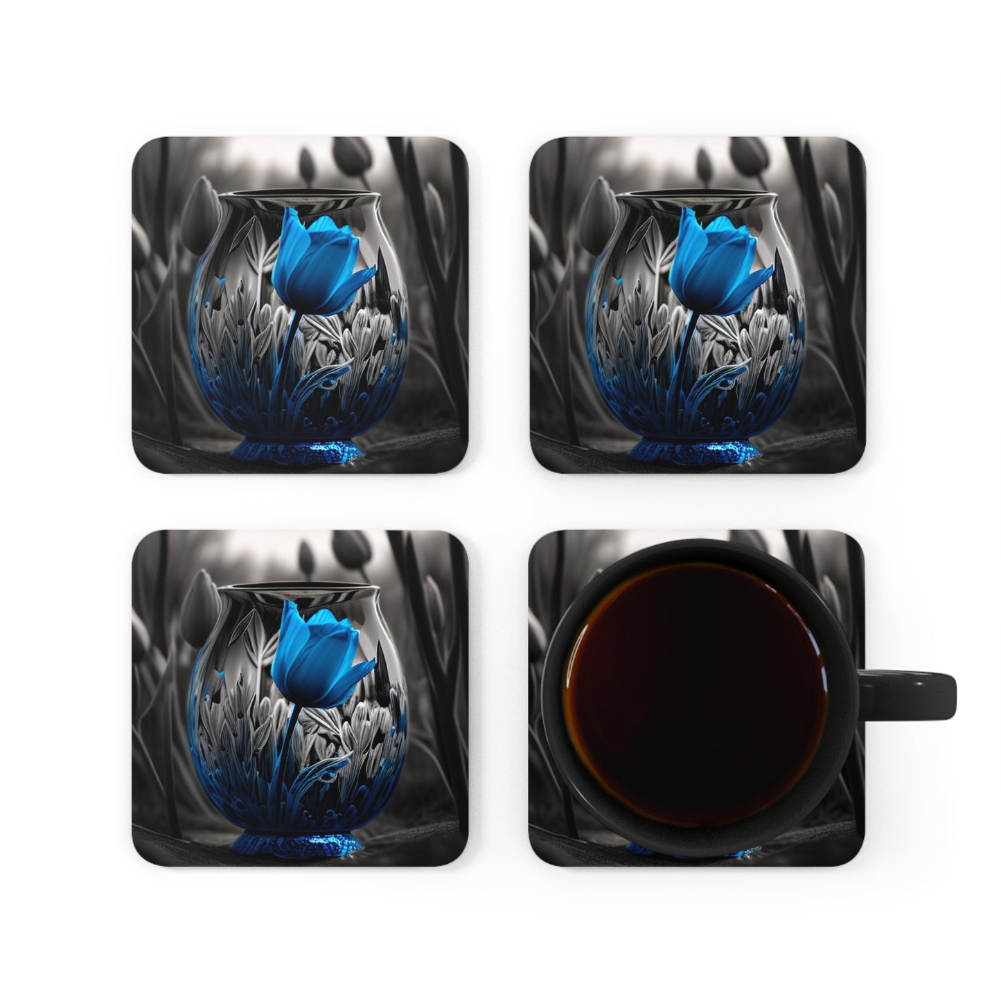 Corkwood Coaster Set Tulip Blue 1